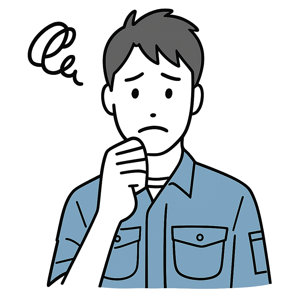 悩んでいる防災士のイラスト