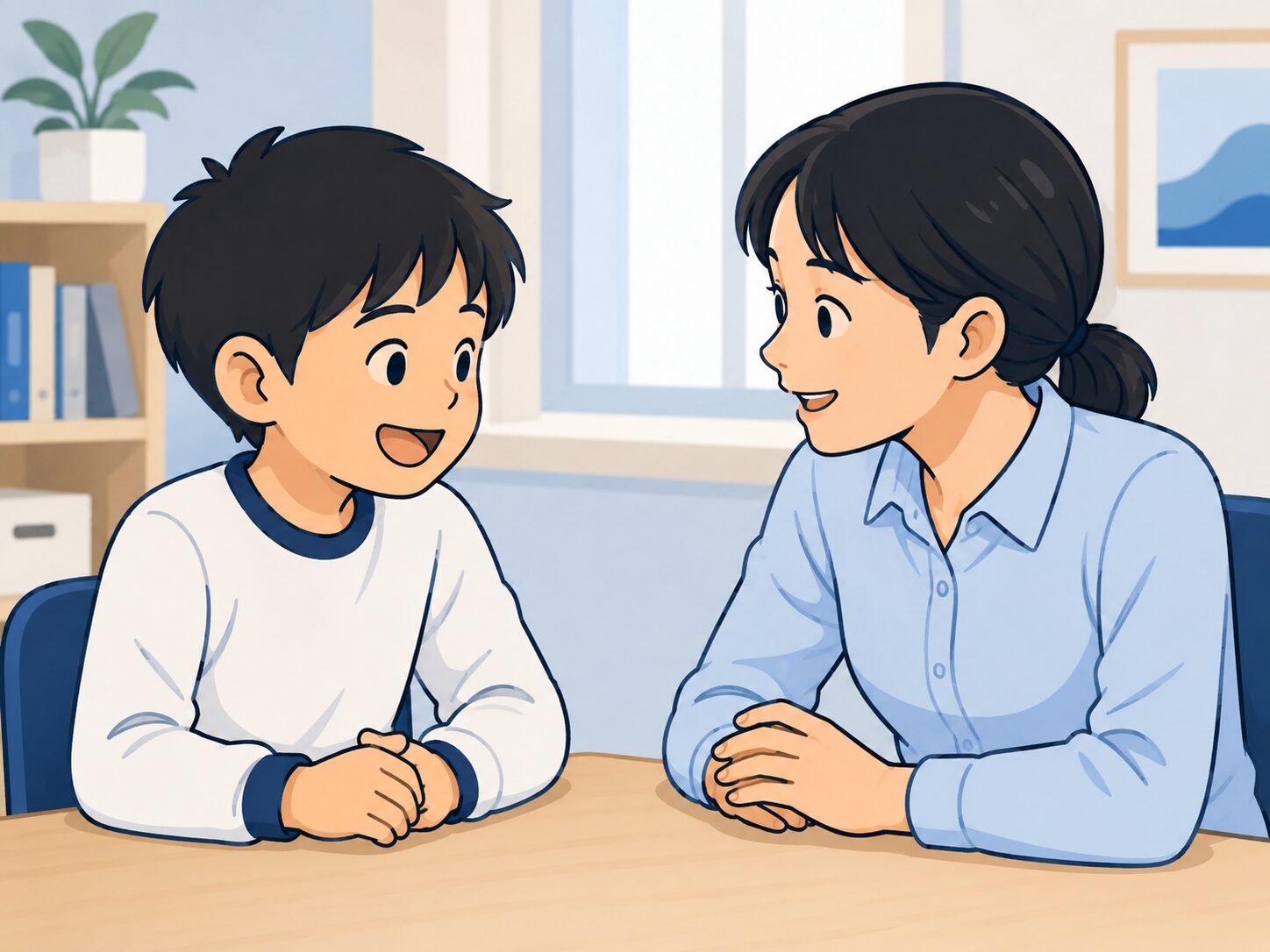 防災体験後に親子で防災について話している様子