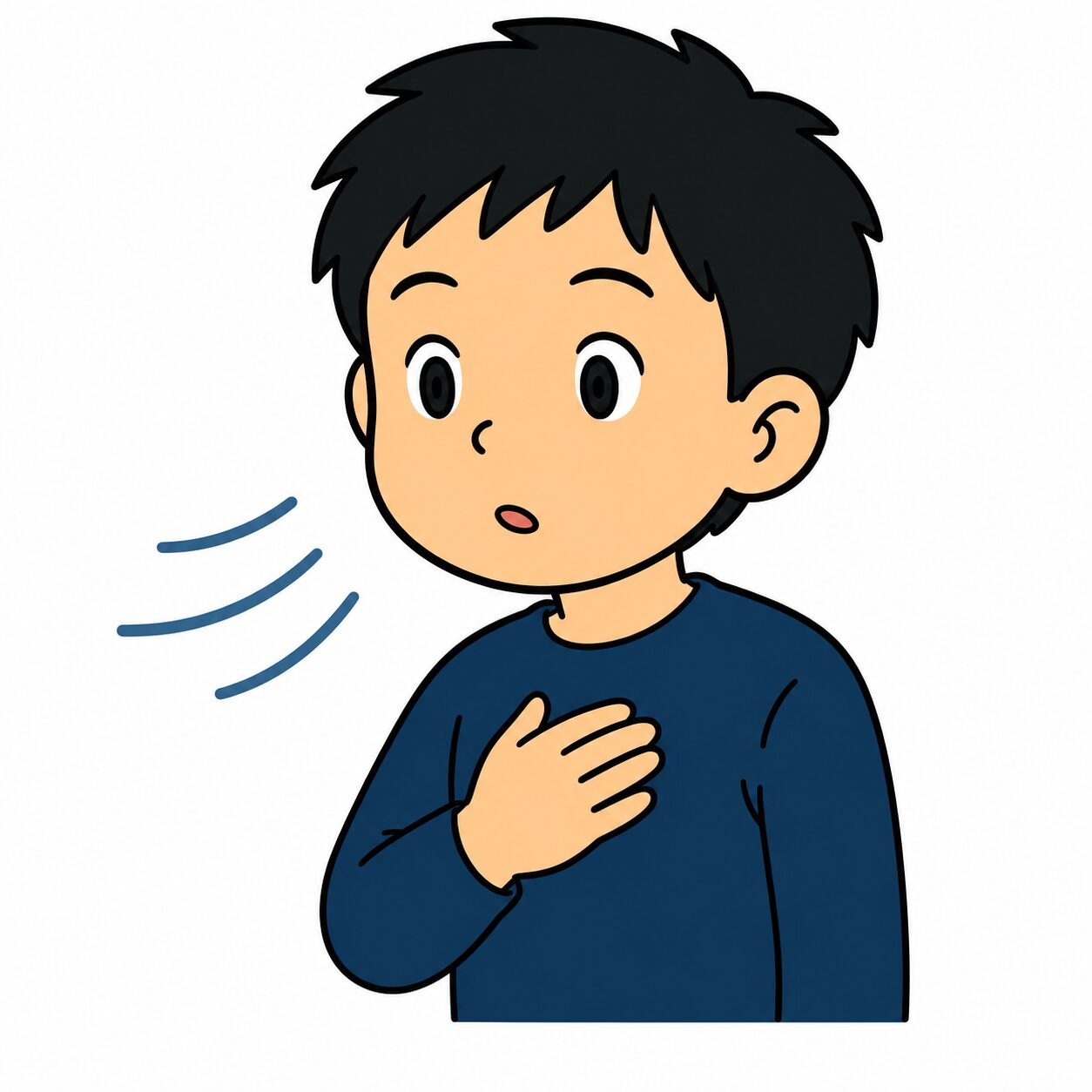 暗い中でもあわてず落ち着いて行動する火災避難体験のイラスト