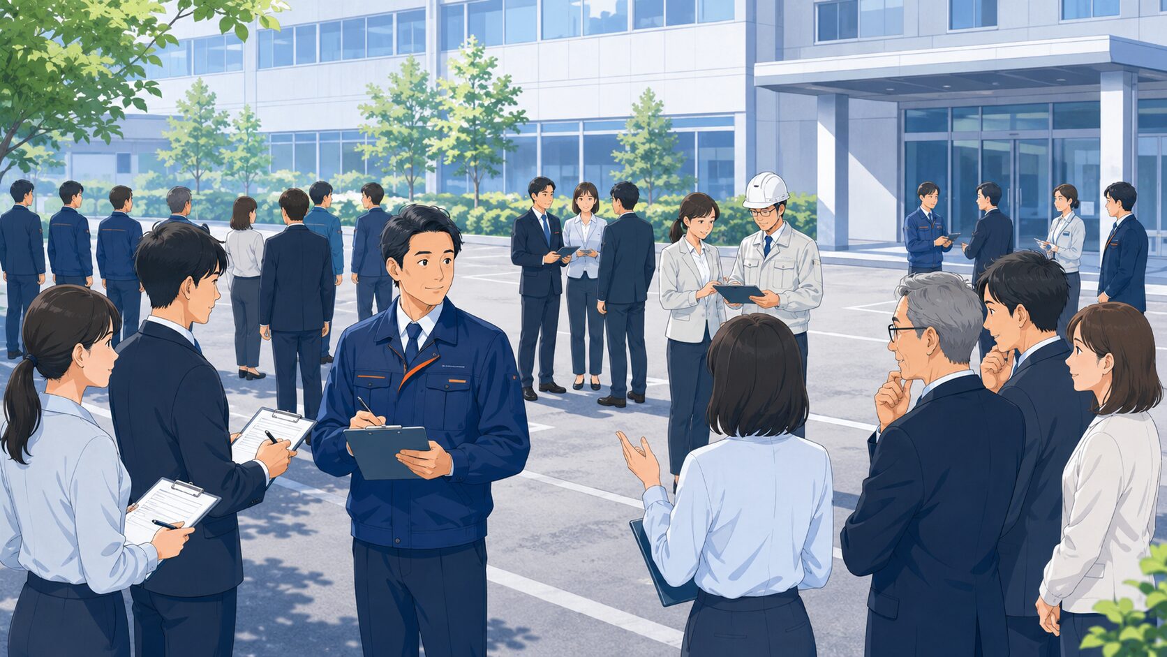 企業の避難訓練評価と改善支援のイメージ
