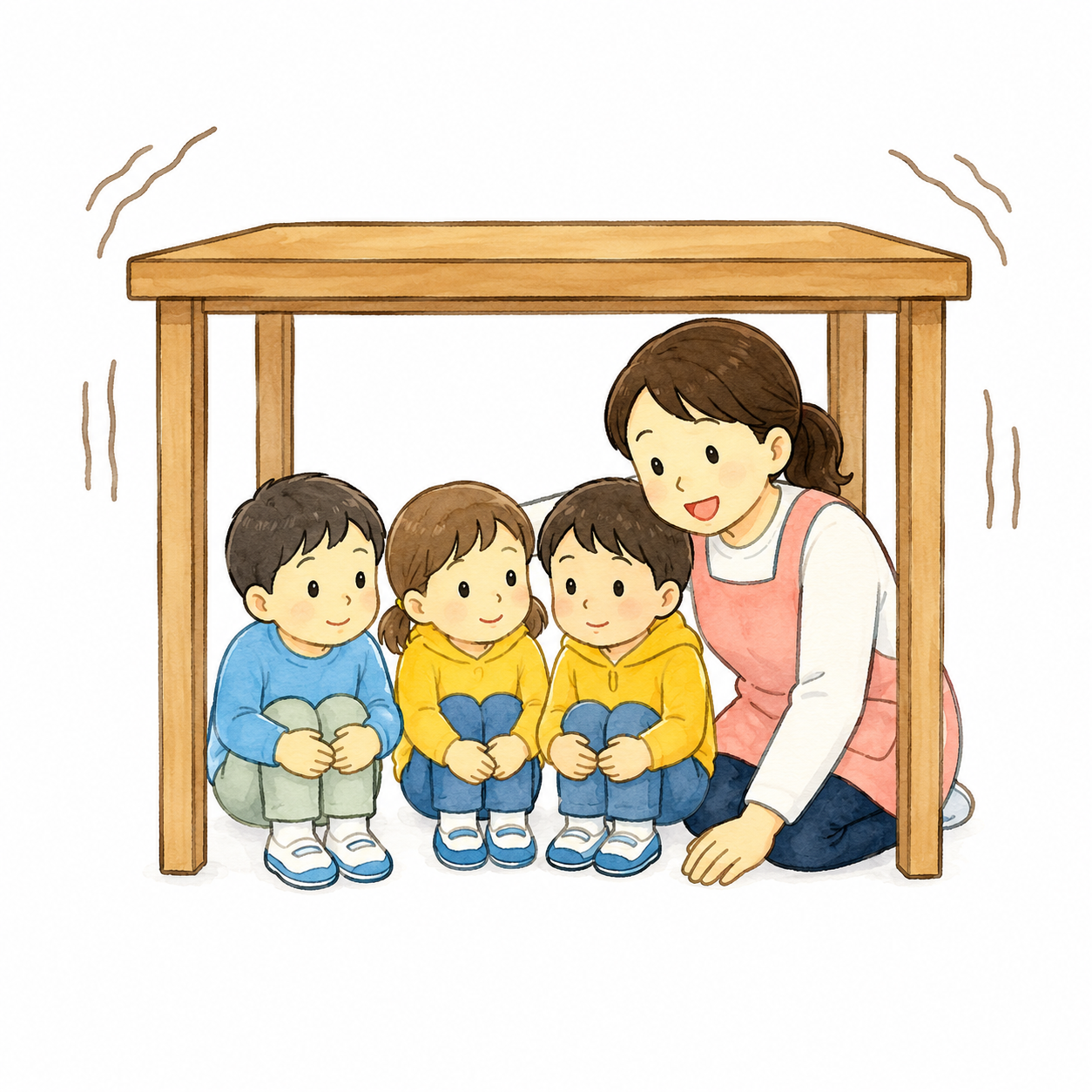 保育園での地震対応を表すイラスト