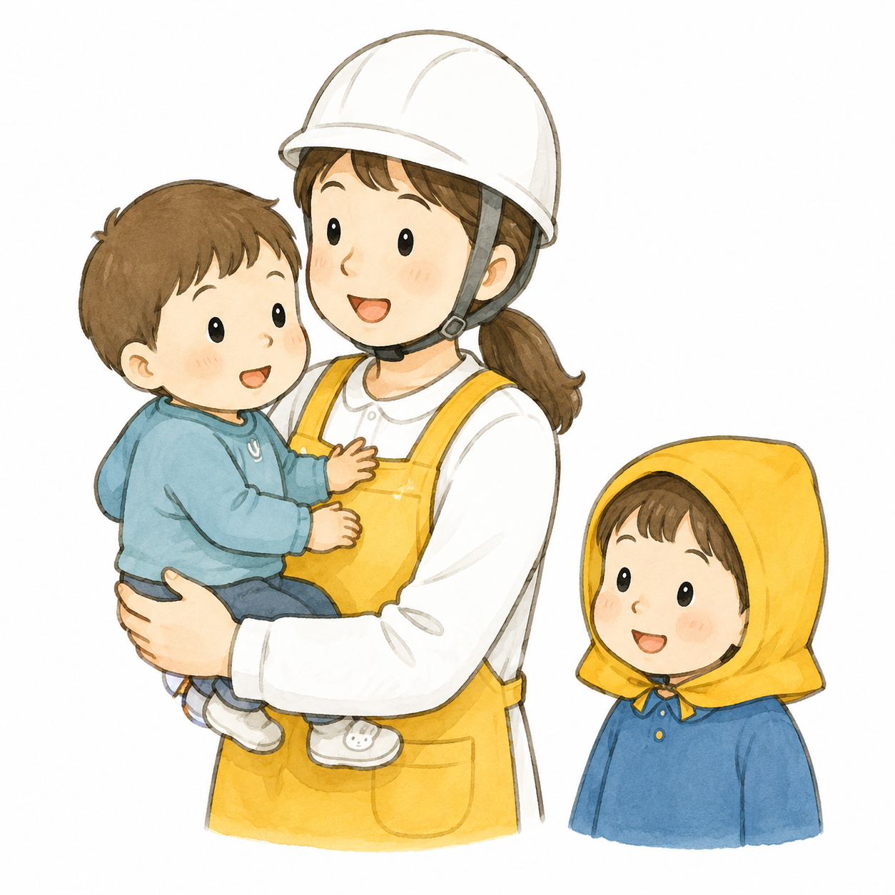 抱っこや誘導と人数確認が必要な保育園防災のイメージ
