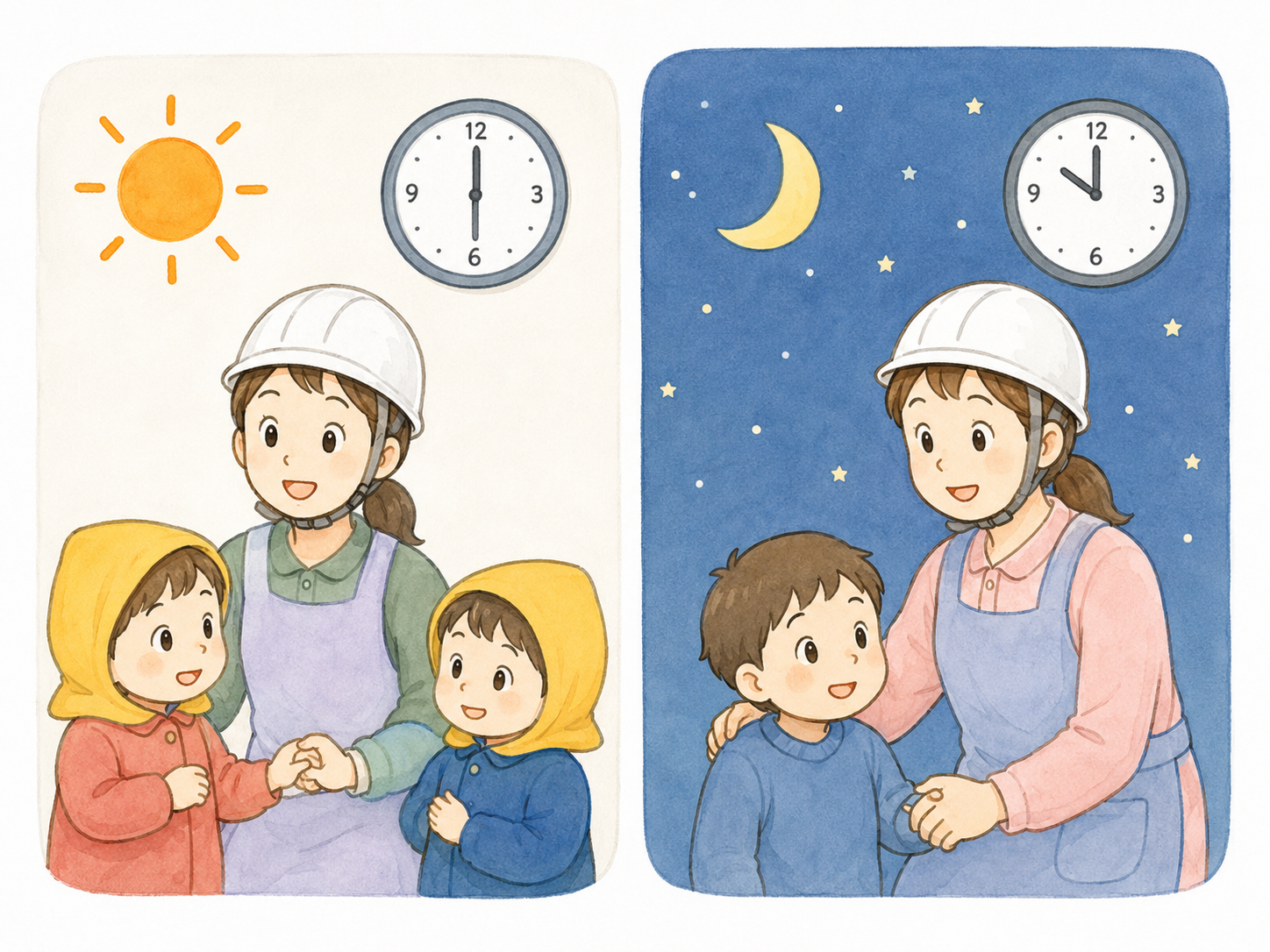 時間帯によって保育状況が変わるイメージ