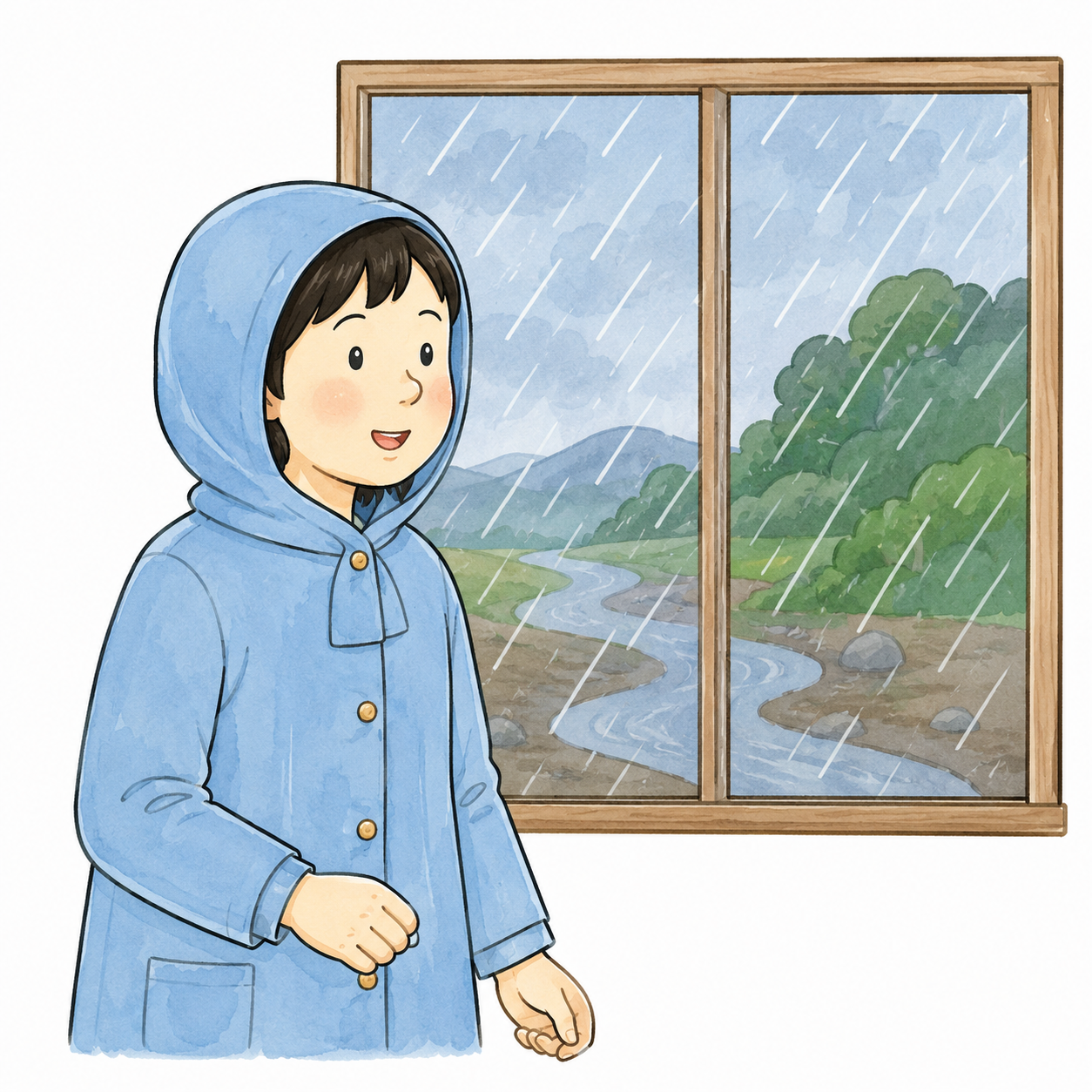 保育園での風水害や土砂災害への対応を表すイラスト