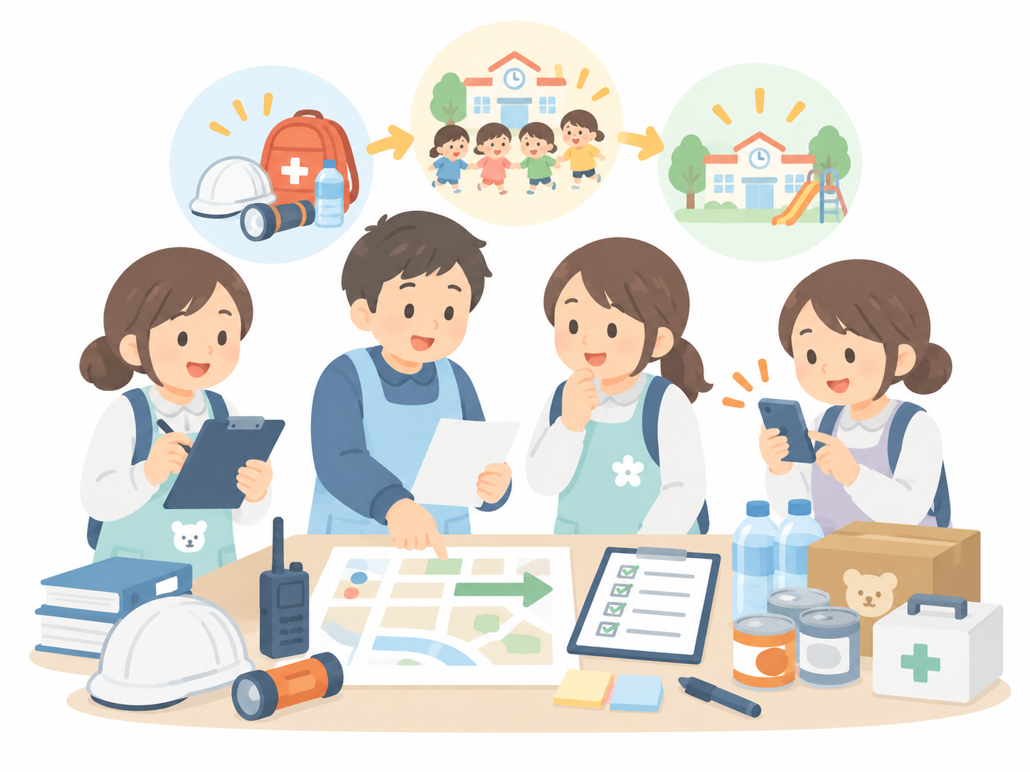 保育園での職員連携・情報共有を表すイラスト