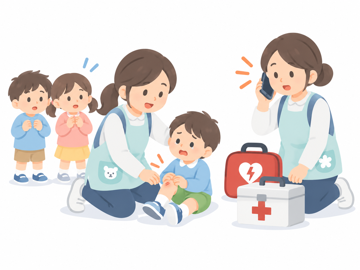 保育園での救急・救命対応を表すイラスト